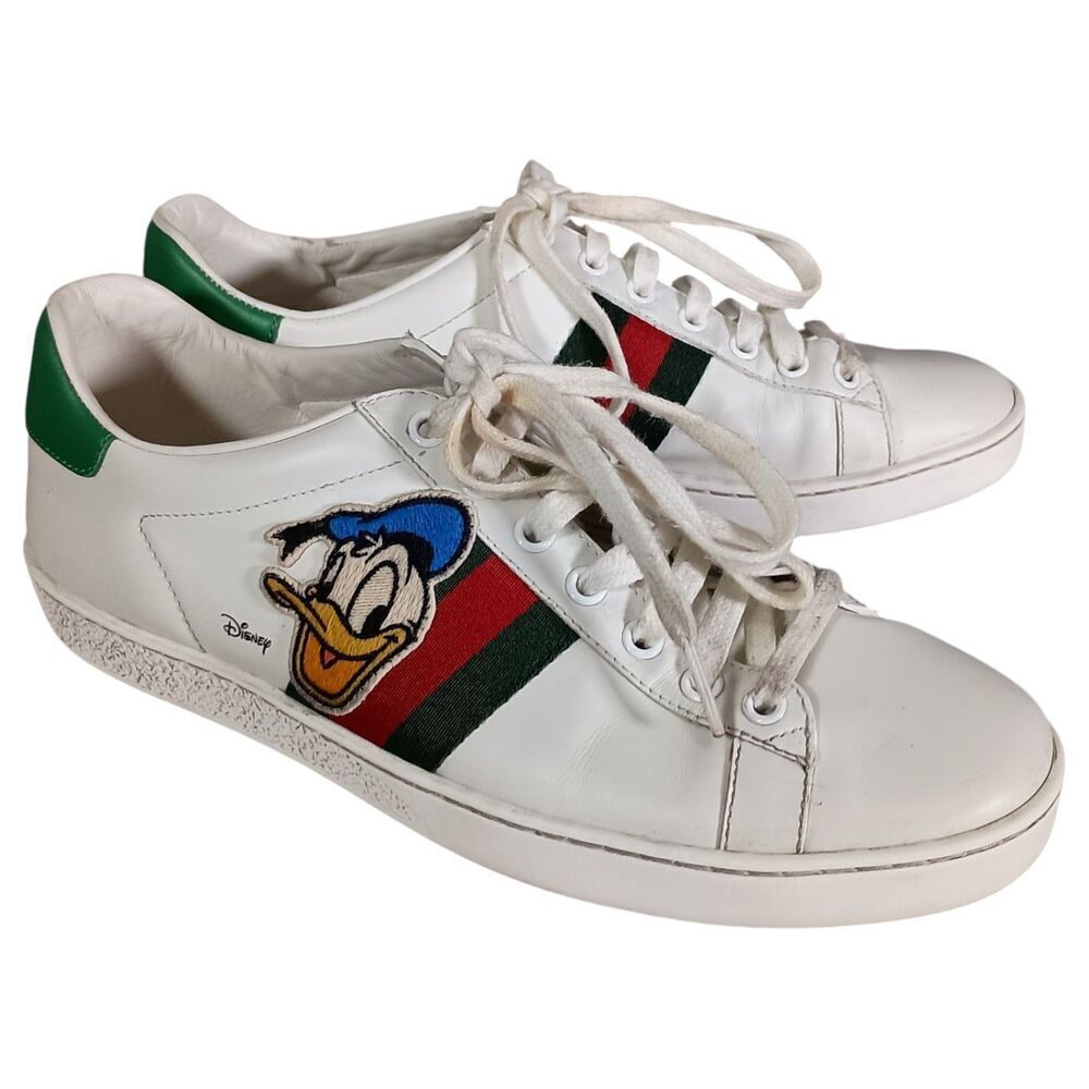 Gucci Ace Disney Donald Duck Fashion Sneaker Lace Up Shoe Leather Mens 39/6-6.5